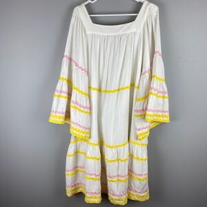 Lisa Marie‎ Fernandez Dress Women's 1X Linen Blend Boho Peasant Flowy Colorful